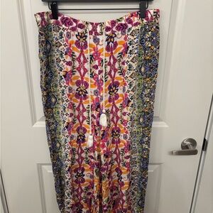 Anthropologie Harem lounge pants colorful floral flowy boho  size L